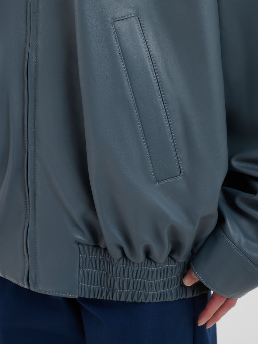 TEAL NAPPA LEATHER BOMBER JACKET - 5