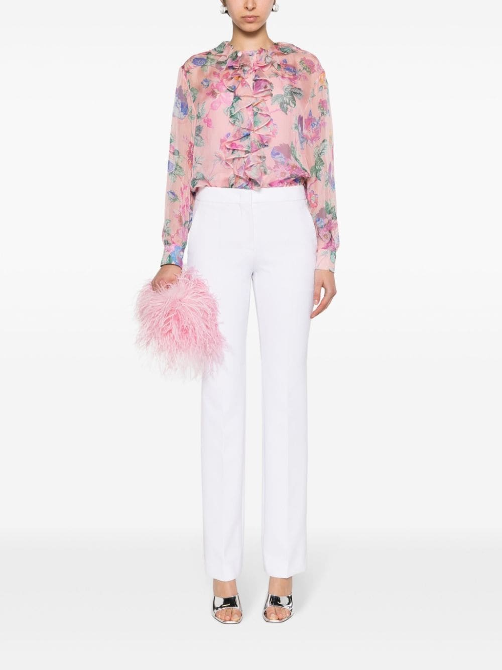 floral-print ruffled blouse - 2