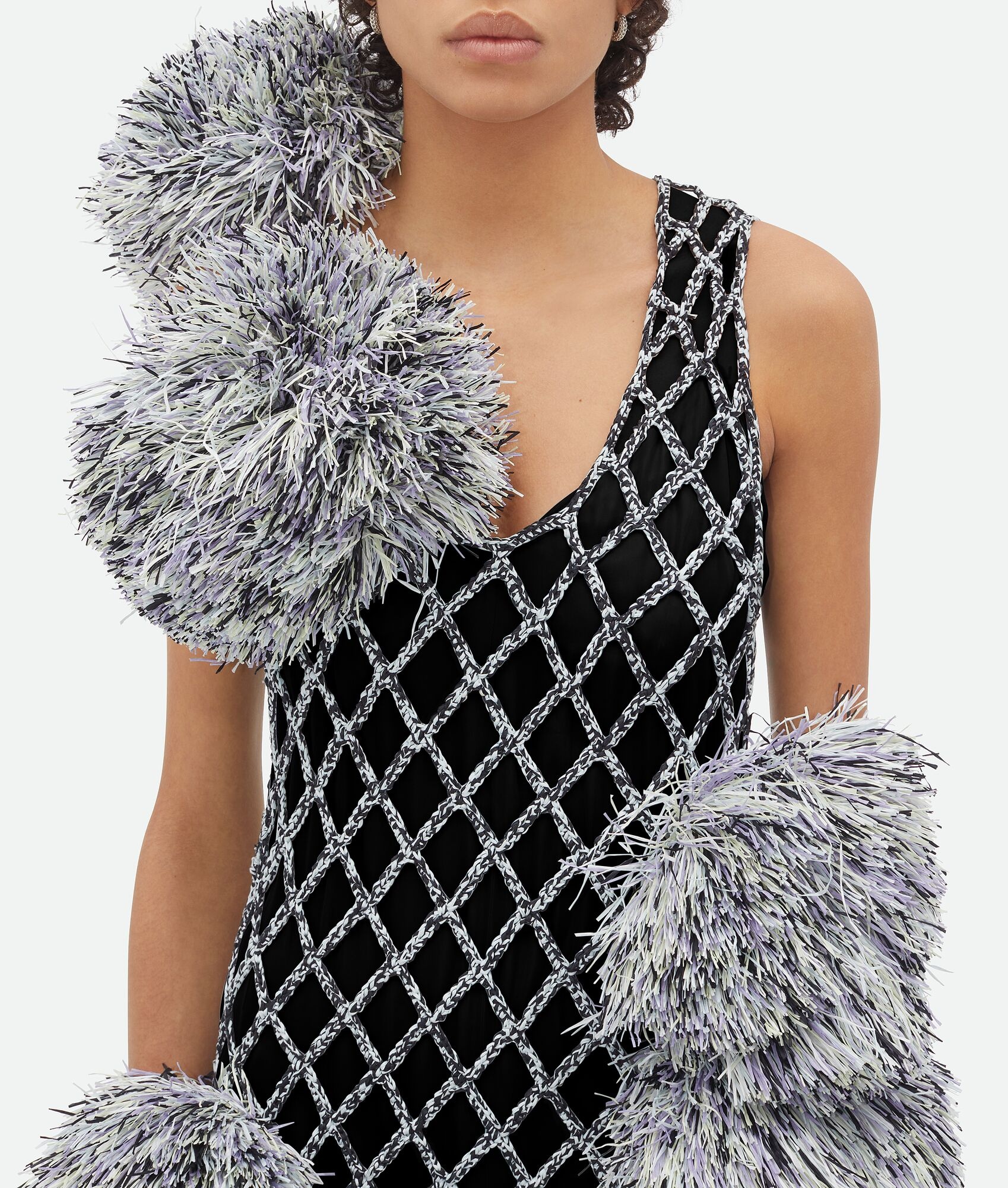 Paper Mesh Crochet Dress With Pompom - 4