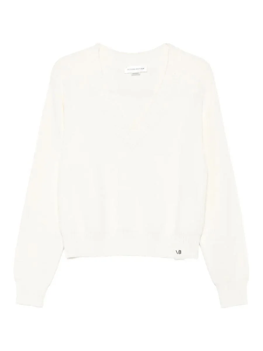 Victoria Beckham Relaxed Fit V-Neck Cotton Blend Sweater Clothing - 1