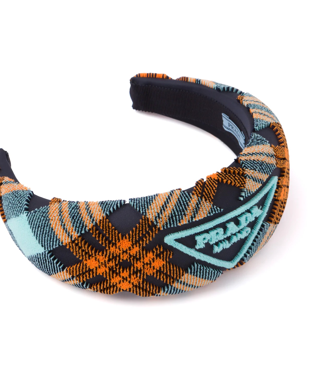 Embroidered plaid velvet headband - 3