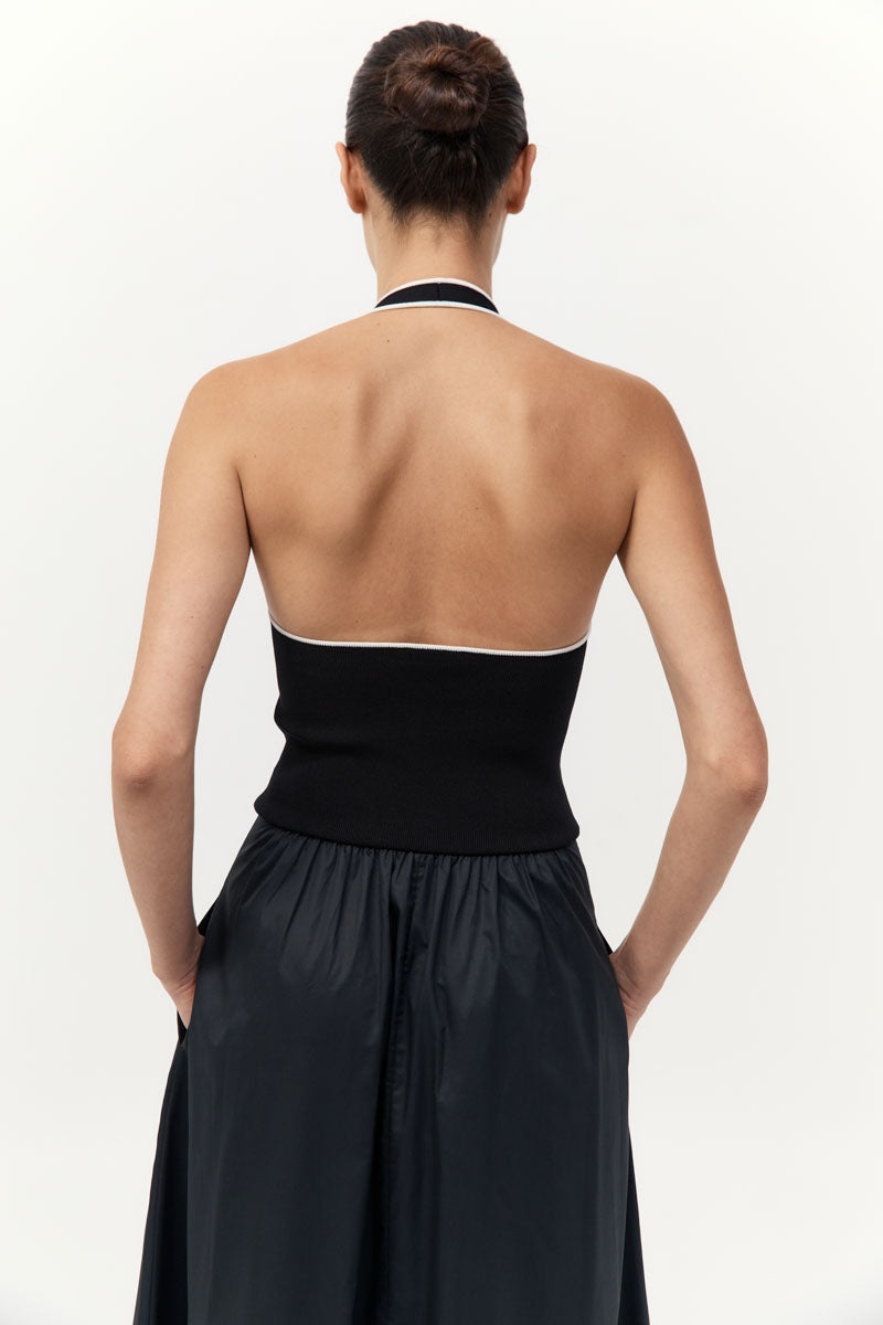 Halter Gathered Dress - Black - 6