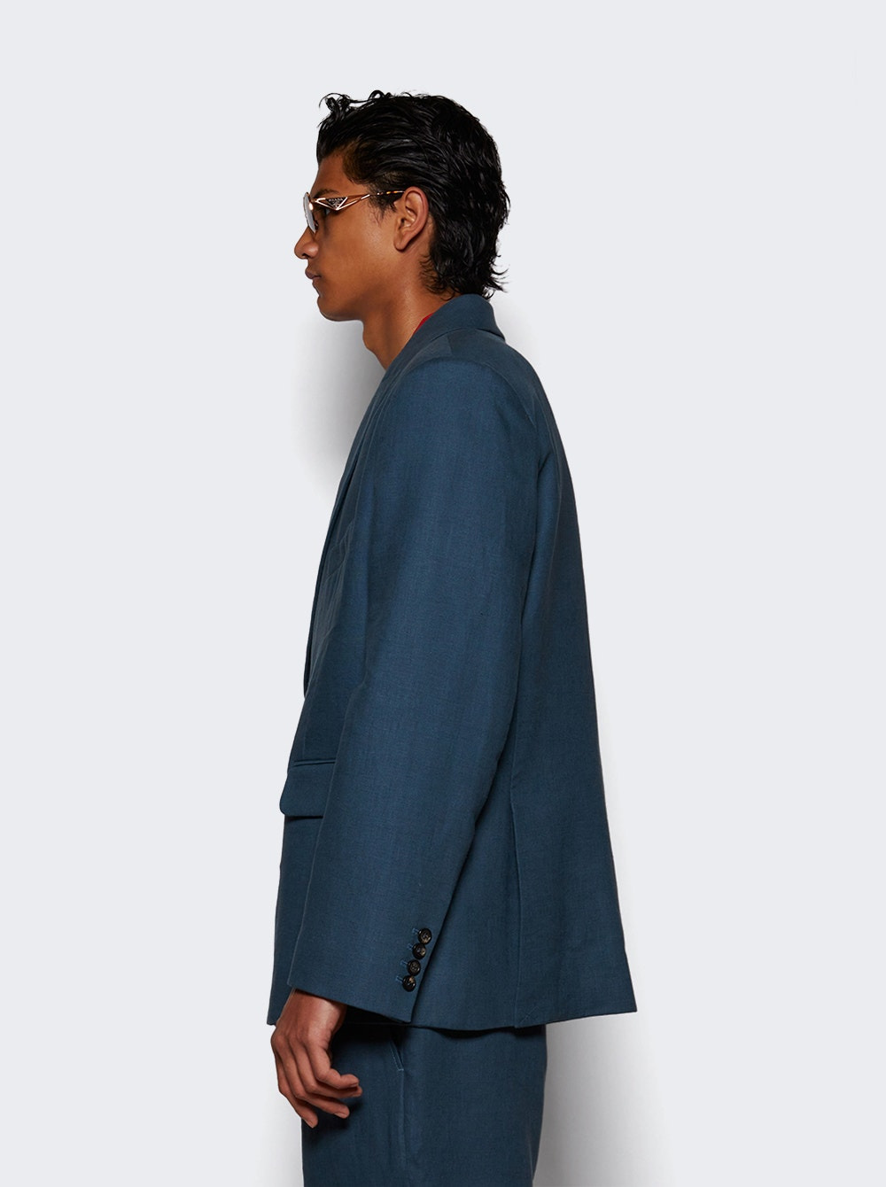 Lightweight Double-breasted Suit Jacket Teal - 3