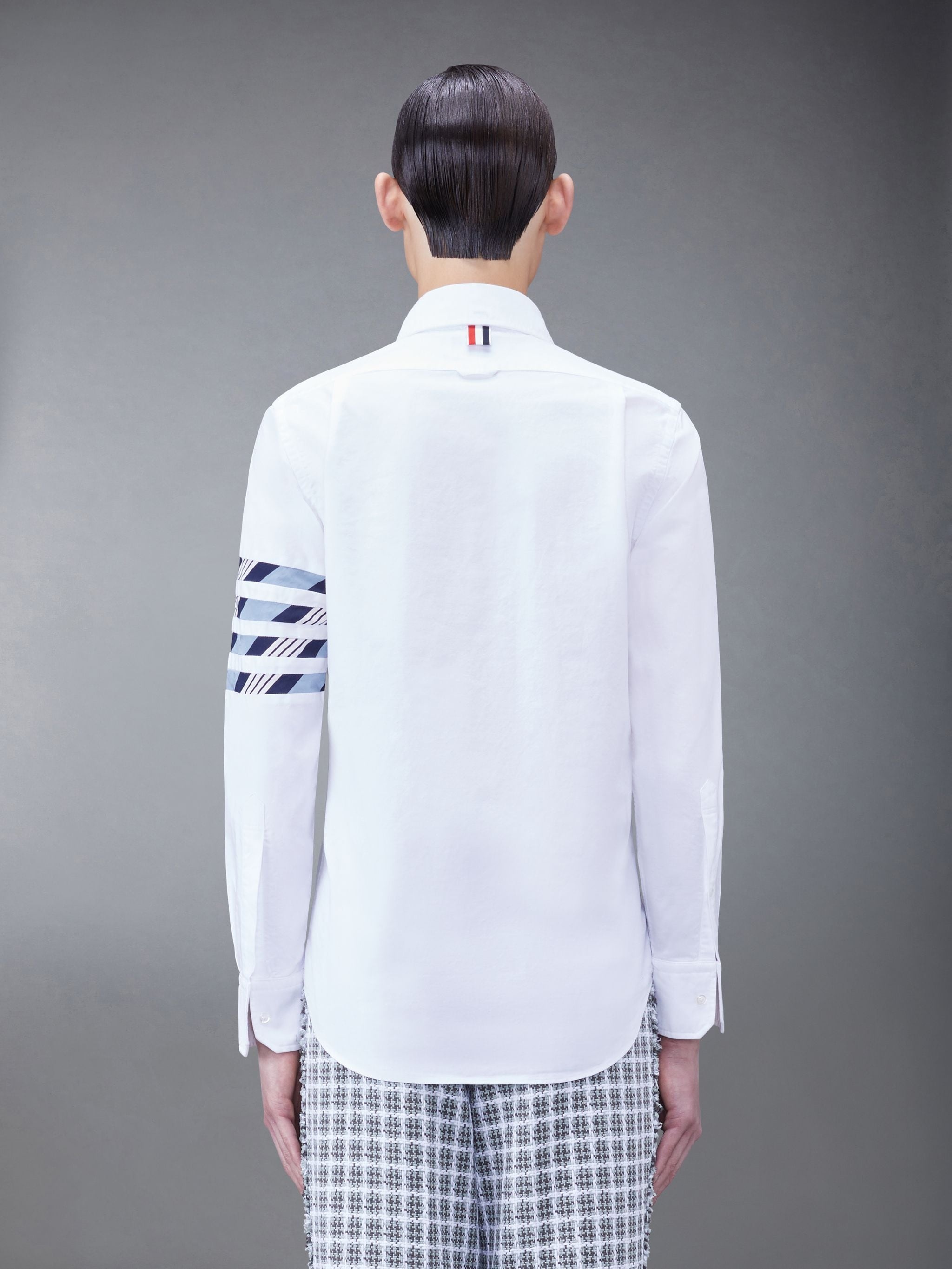 Tシャツ・カットソー THOM BROWNE FW24 4BAR SHIRT (MJS117A 06769055) Thom Browne RWB Stripe at Front Left Polo Shirt Medium Grey