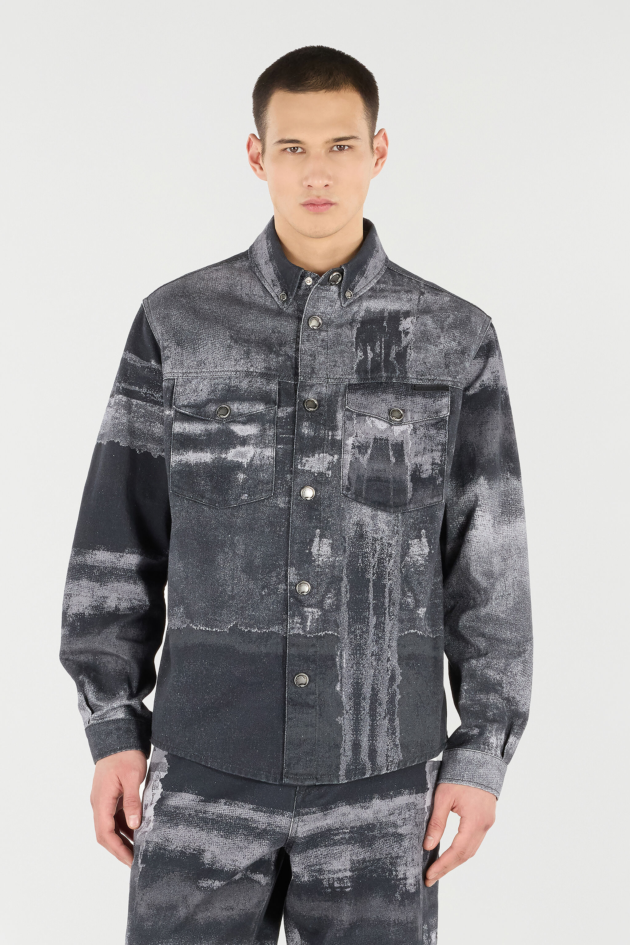 Denim Overshirt With Used Effect - 3