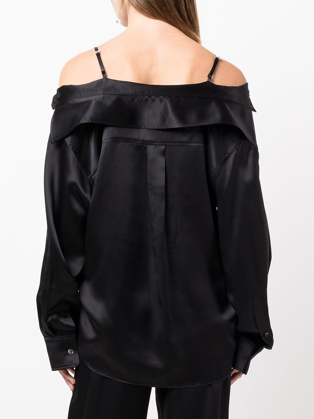 off-shoulder satin shirt - 4