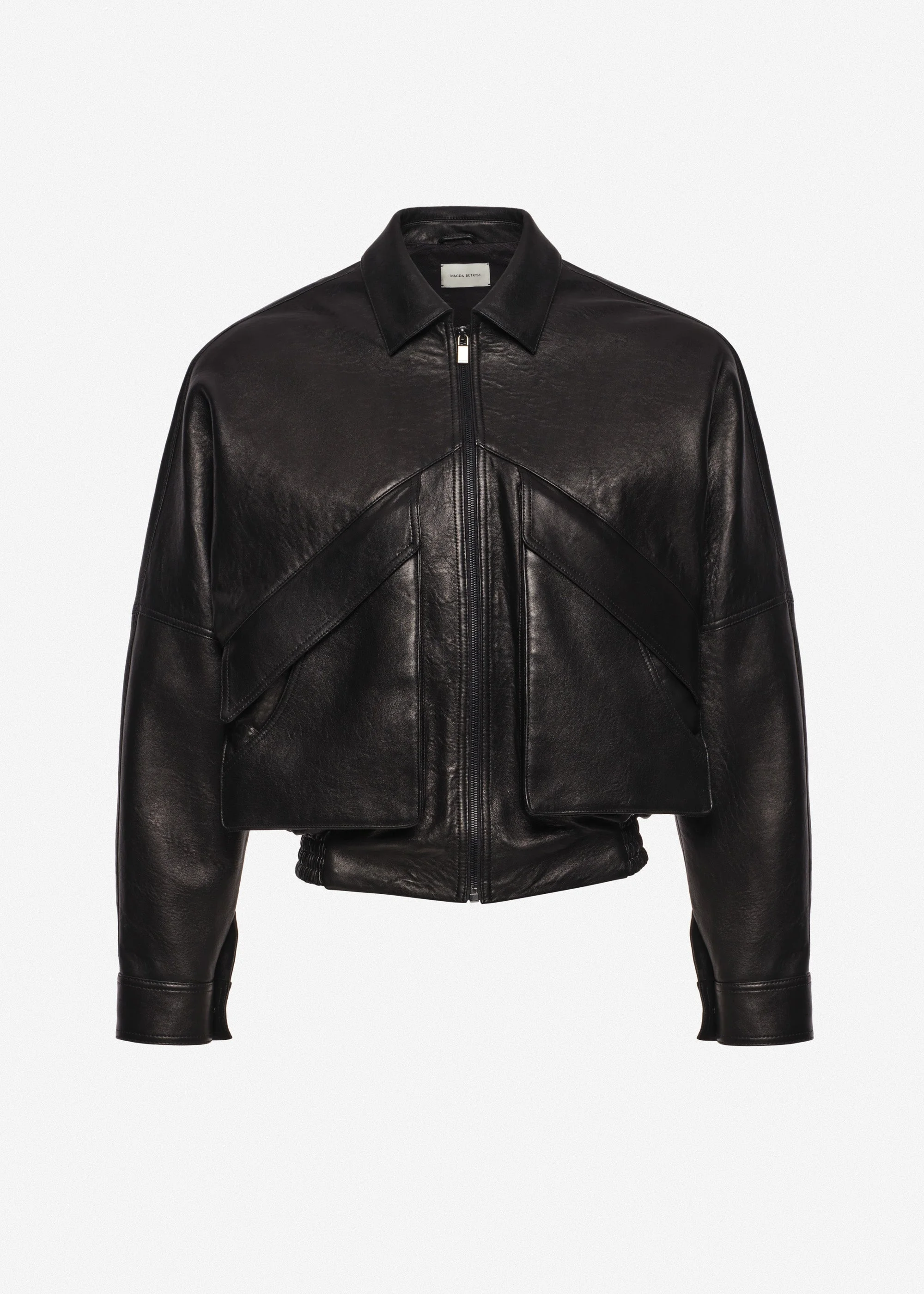 Classic collar vintage leather jacket in black - 1