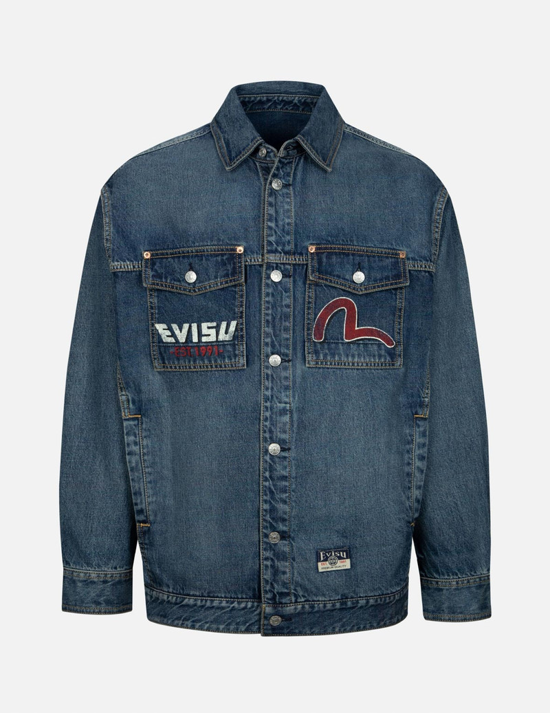 PLAYFUL GODHEAD PRINT LOOSE FIT DENIM SHIRT JACKET 1