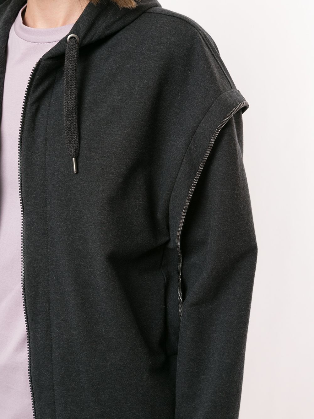 beaded-edge zip-up hoodie - 5