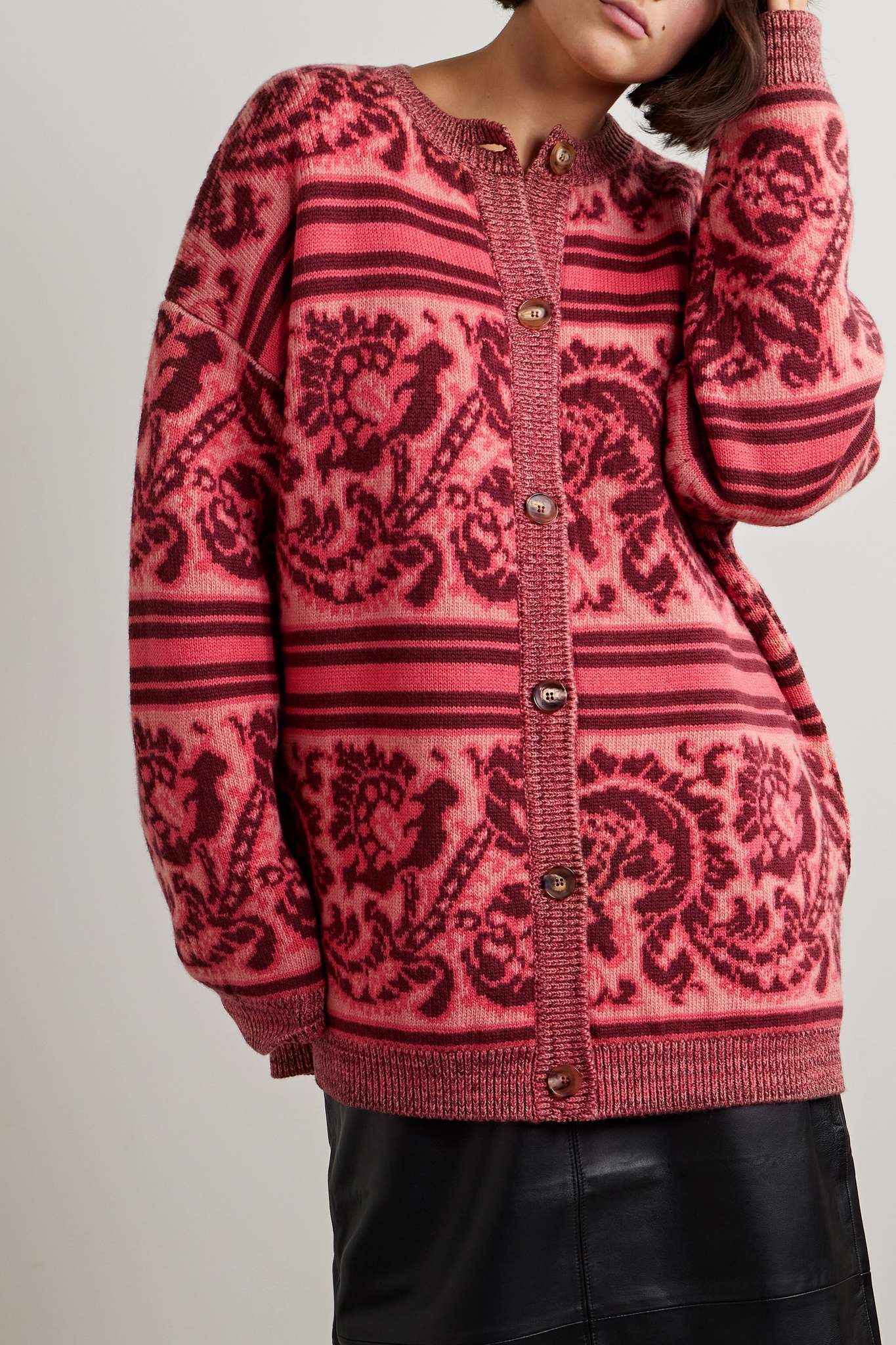 Oversized wool-blend jacquard cardigan - 3