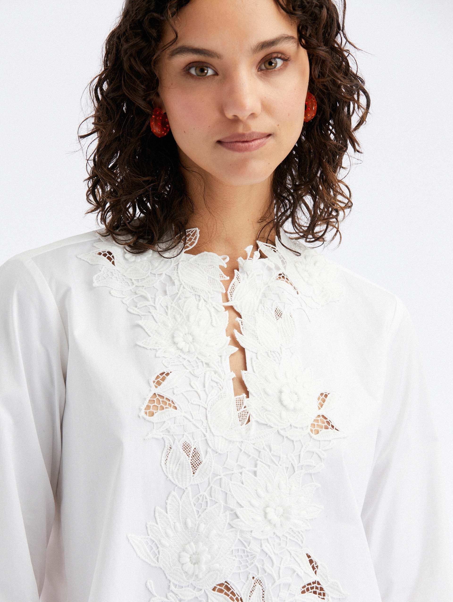 WATER LILY GUIPURE COTTON POPLIN BLOUSE - 4