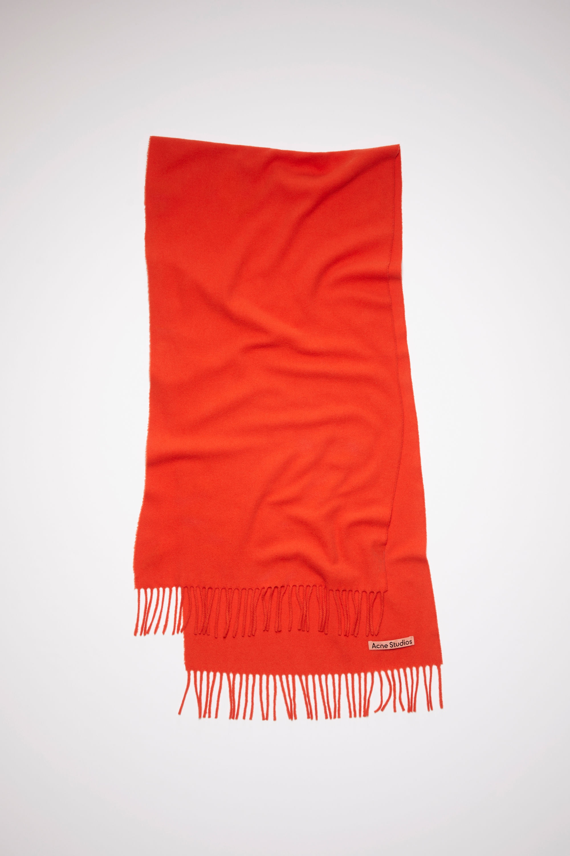 Fringe wool scarf – Narrow - Bright Red - 1