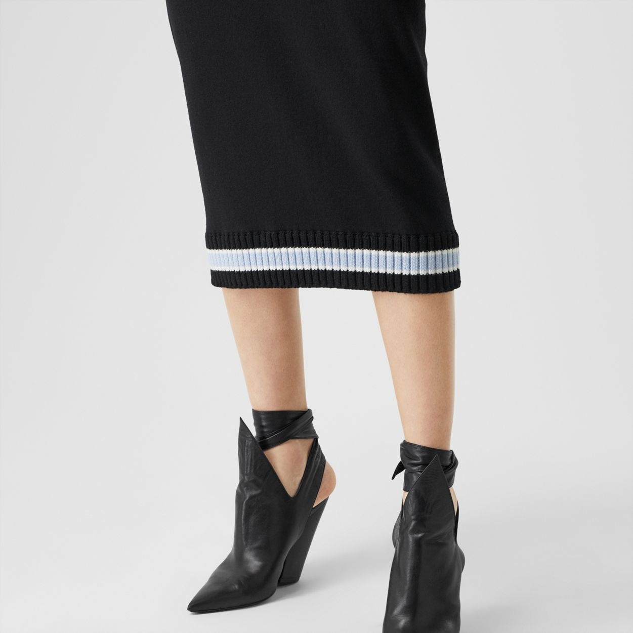 Rib Knit Stripe Detail Wool Skirt - 5