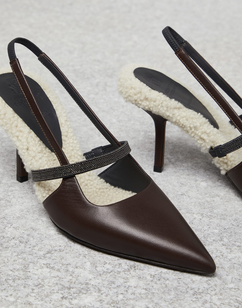 Soft nappa leather heels with shearling lining and precious strap 3
