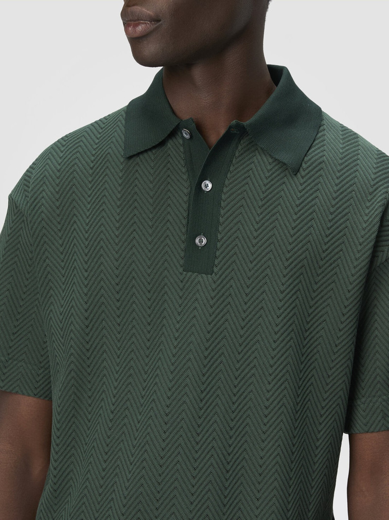 Cotton and viscose polo shirt with tone-on-tone zigzag 5