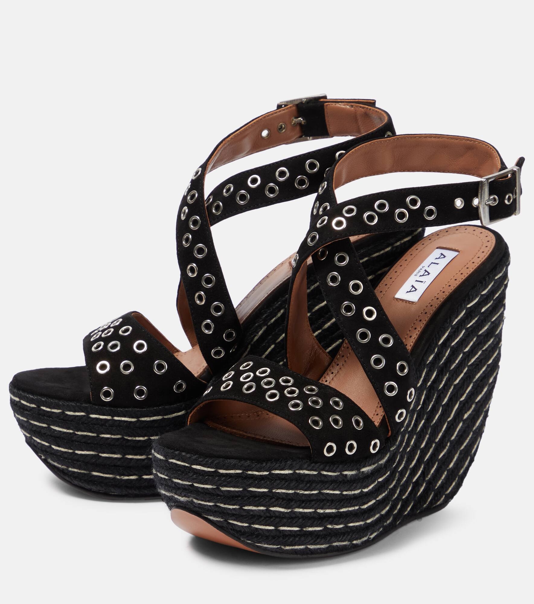 Embellished suede wedge sandals - 5