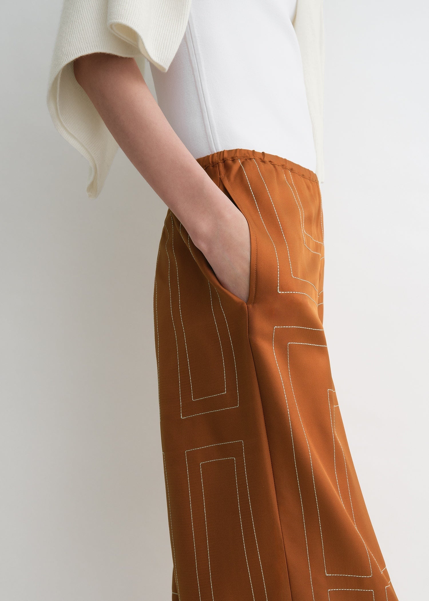 Monogram silk pj bottoms terracotta - 6