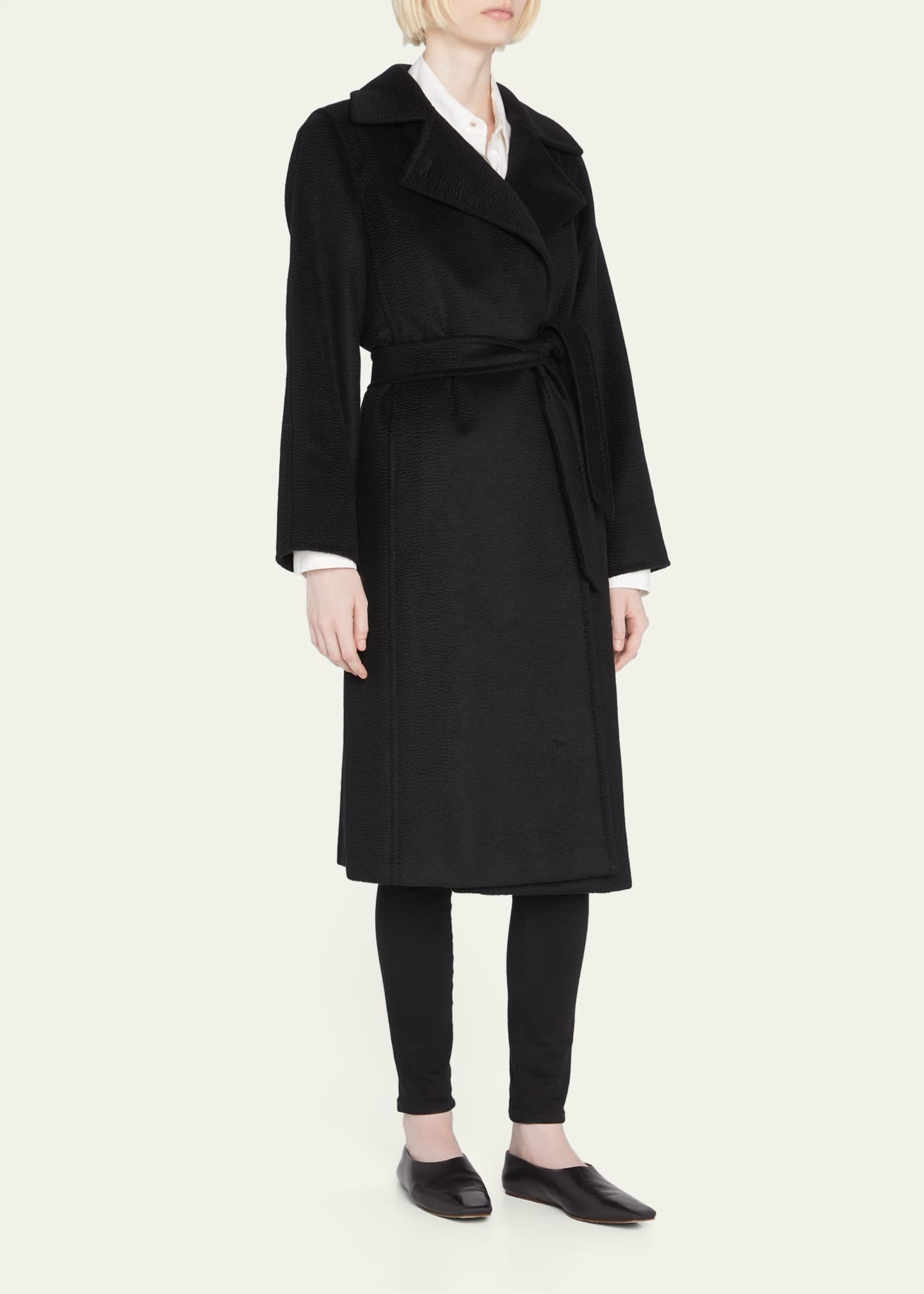 Manuela Wool Wrap Coat, Black - 4