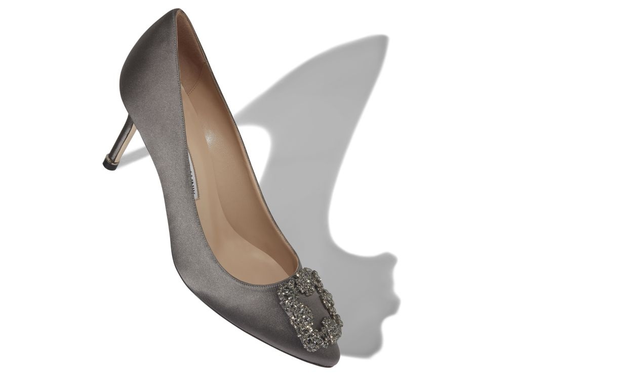 Dark Grey Satin Jewel Buckle Pumps - 2