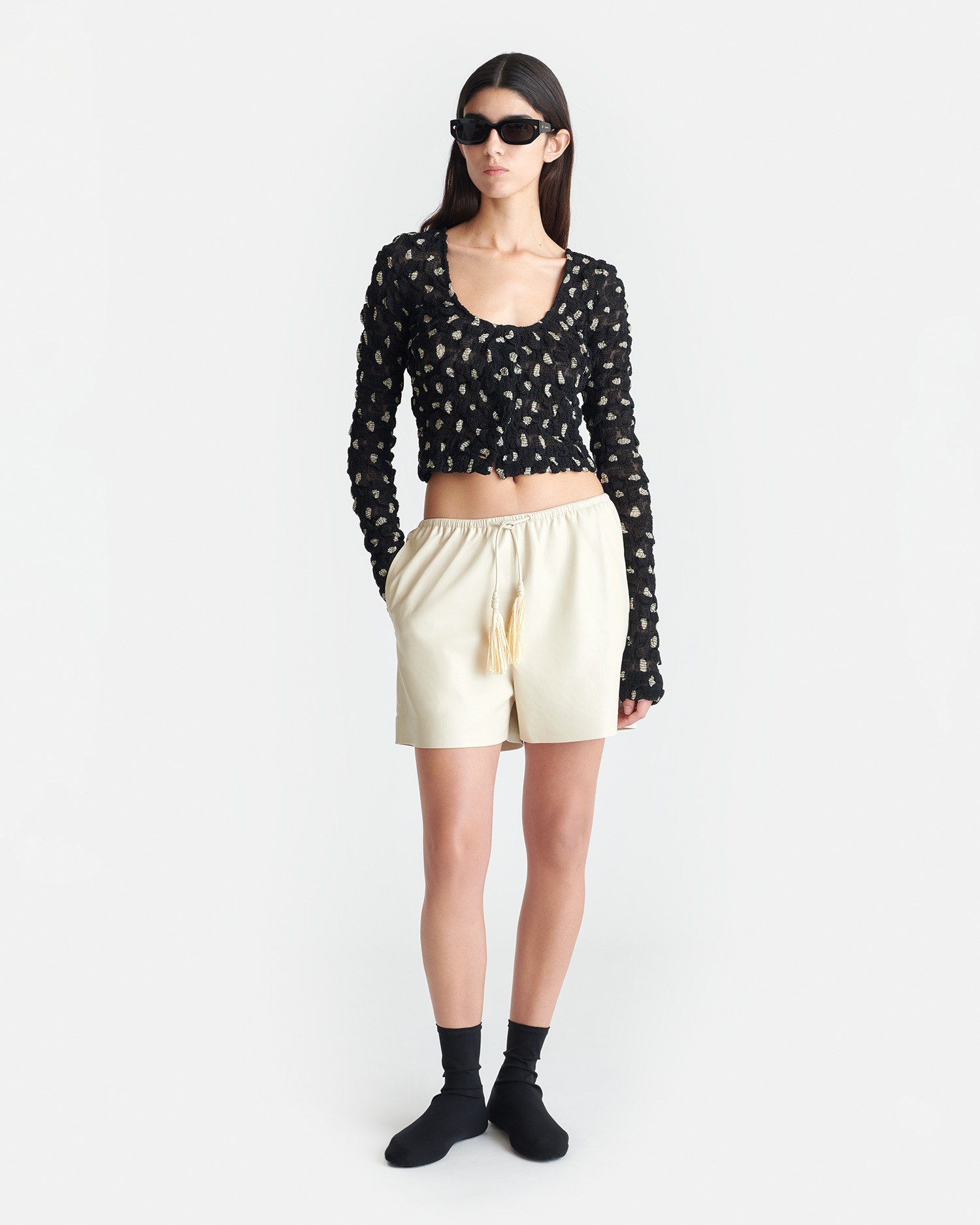 Cropped Seersucker Tech Chiffon Top - 3