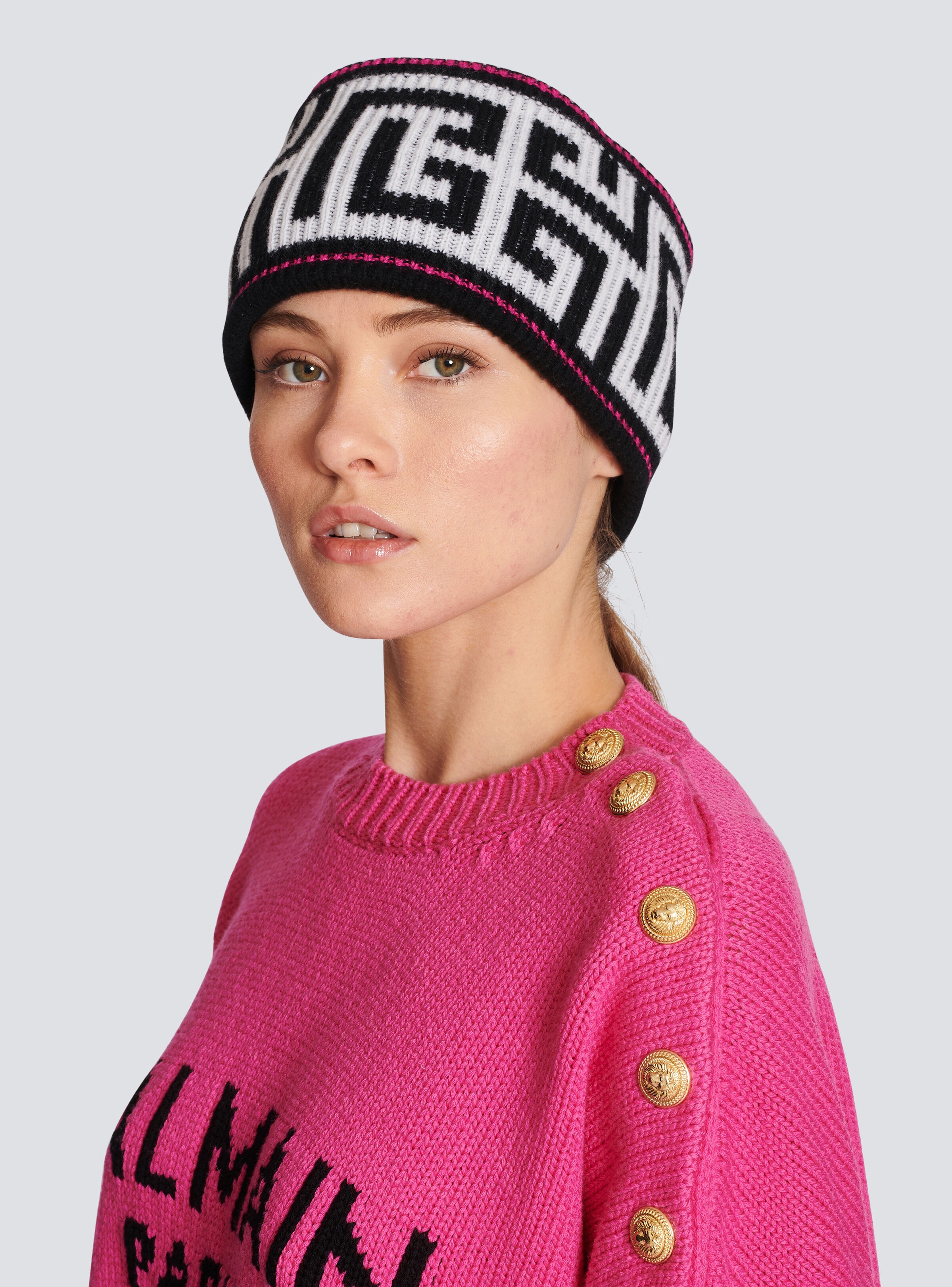 Wool headband with large Balmain monogram 2