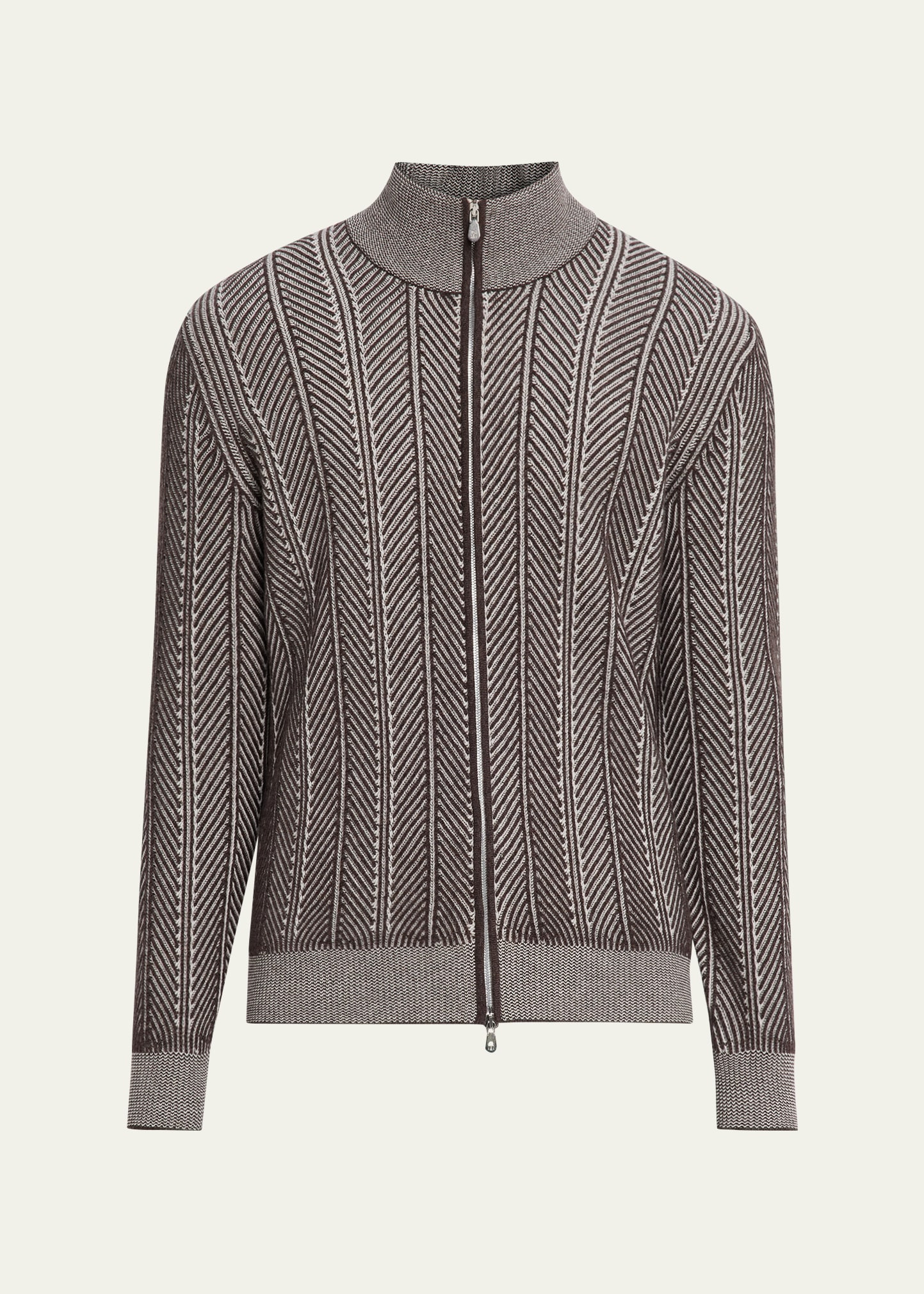 Men's Cashmere Chevron Full-Zip Sweater - 1