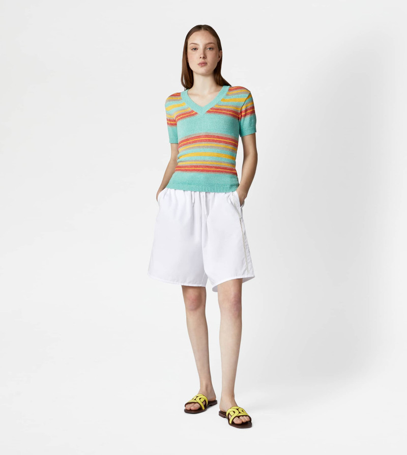 Tod's SHORT-SLEEVED LINEN BLEND JUMPER - LIGHT BLUE, YELLOW, ORANGE outlook