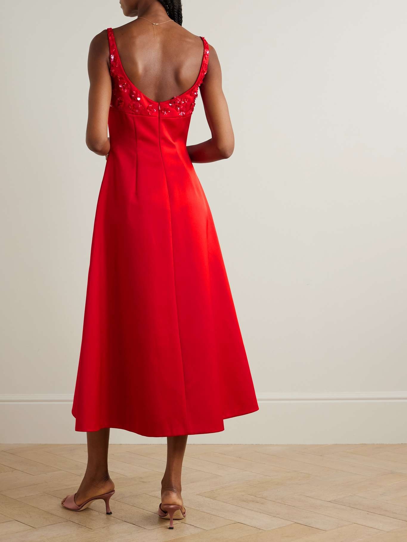 Abella darted embellished satin midi dress Red - 3