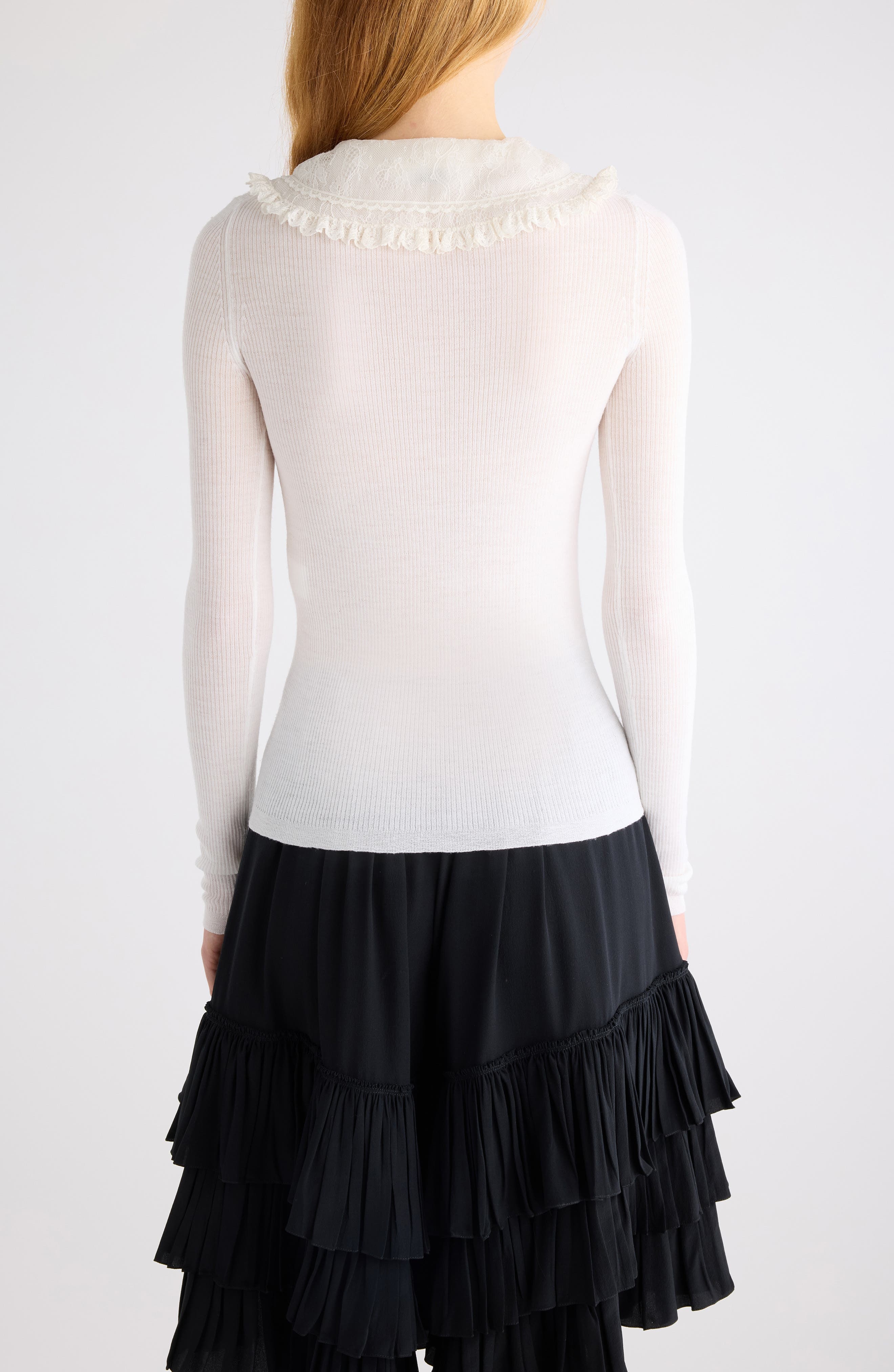 Chloé Superfine Wool Rib Polo in Iconic Milk at Nordstrom - 3