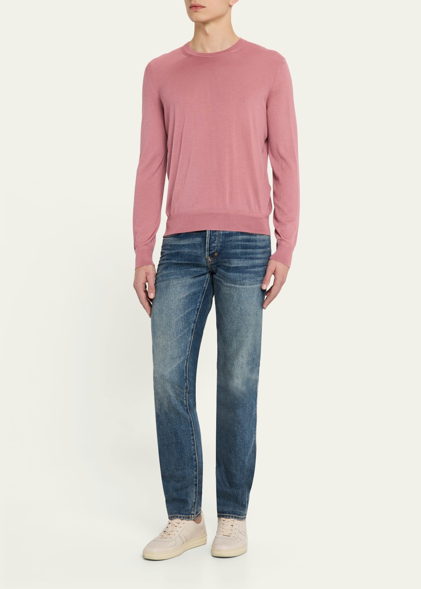 Men's Fine Gauge Cashmere and Silk Crewneck Sweater - 2