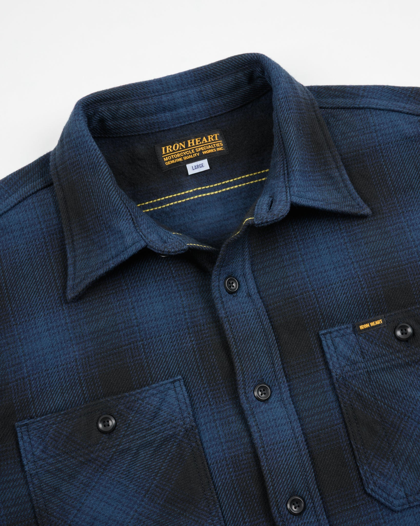 IHSH-265-NAV Ultra Heavy Flannel Ombré Check Work Shirt - Navy/Black - 8