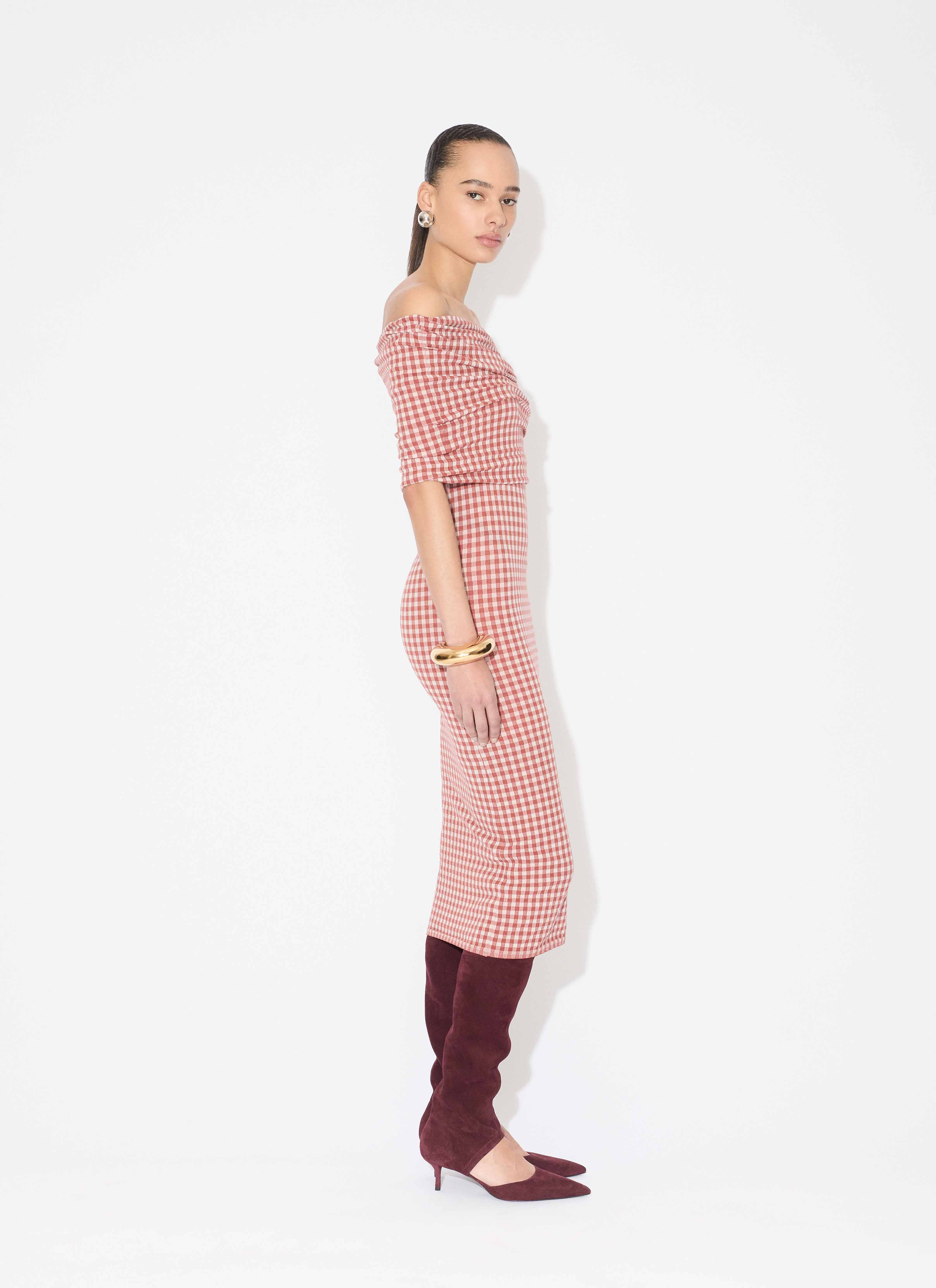 GINGHAM KNIT DRESS - 4