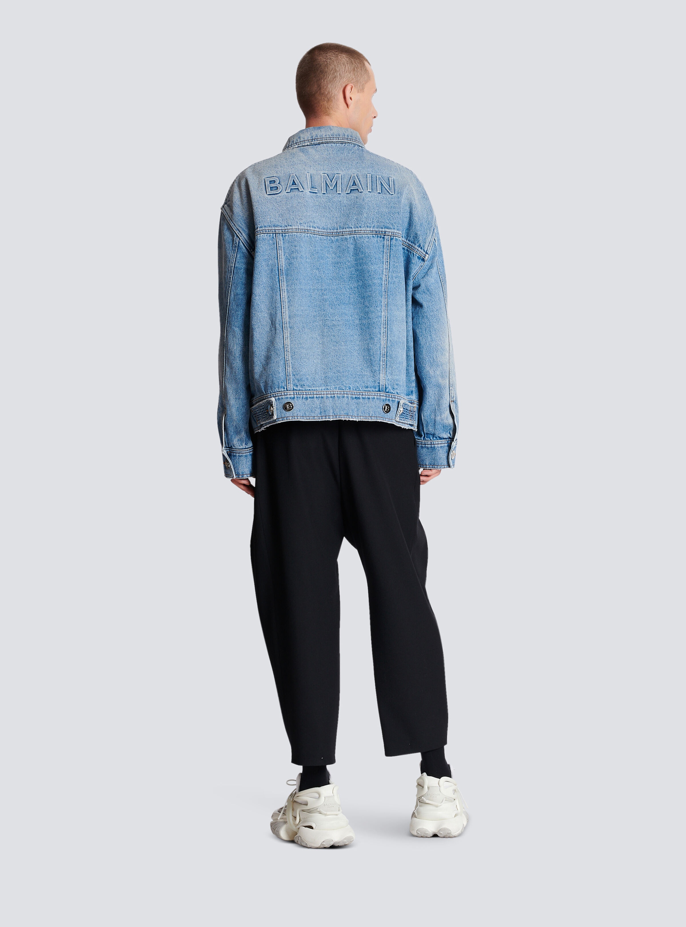 Denim jacket with Balmain logo - 4