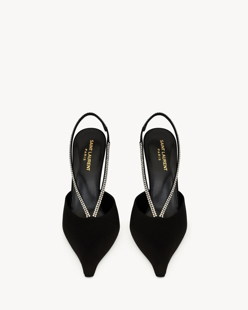 SAINT LAURENT AMANDA SLINGBACK PUMPS IN SATIN CREPE AND RHINESTONES outlook