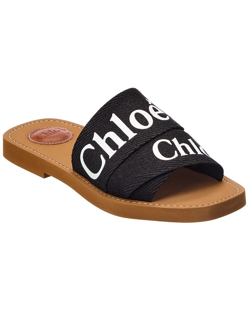 Chloé Woody Logo Linen Slides - 1