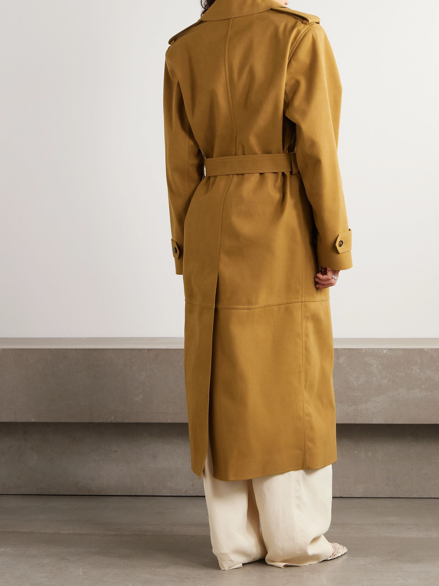 Oversized double-breasted belted brushed trench coat Tan - 4