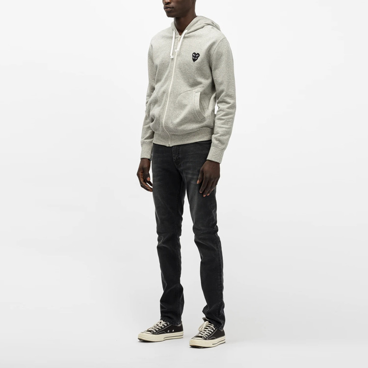 COMME des GARCONS PLAY Zip Hooded Sweatshirt With Black Family Heart 'Grey' AZ-T302-051-1 - 4