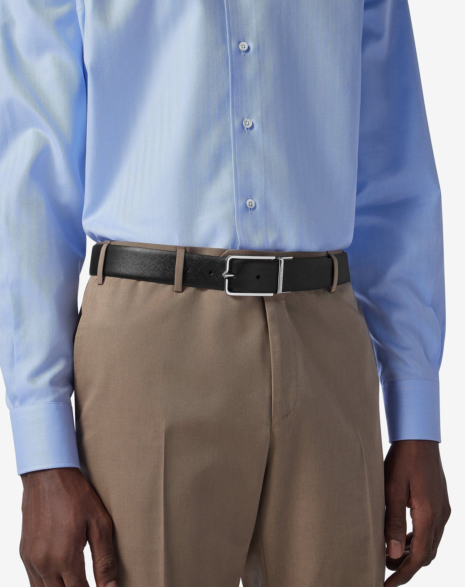 Black/taupe Saffiano leather belt - 2