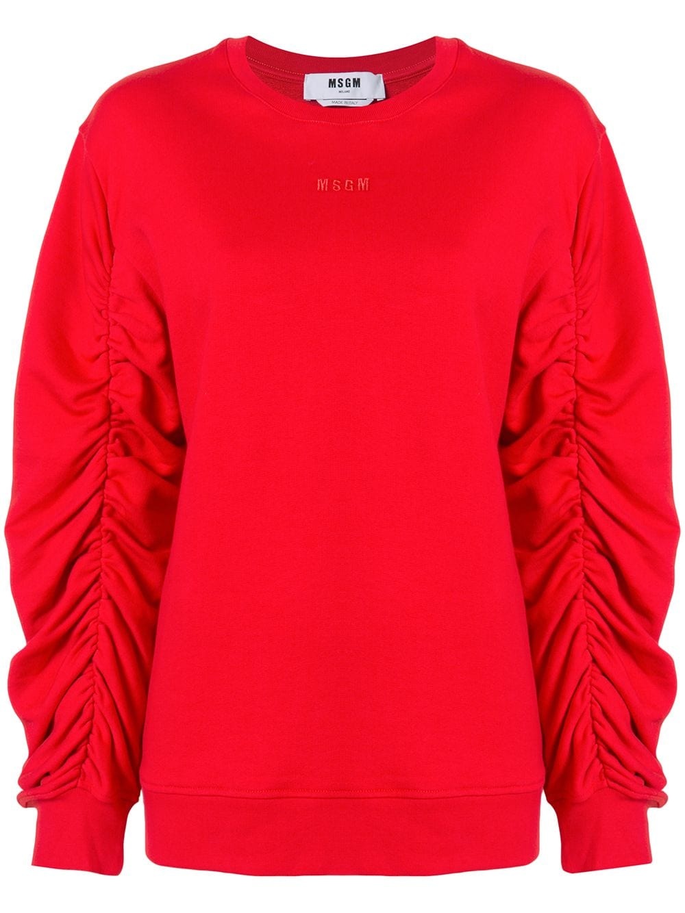 ruched sleeve cotton sweatshirt - 1