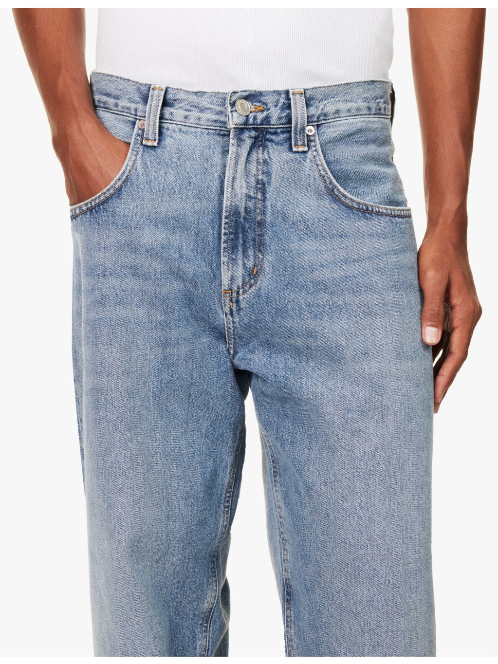 Fusion faded-wash tapered-leg recycled-denim jeans - 5