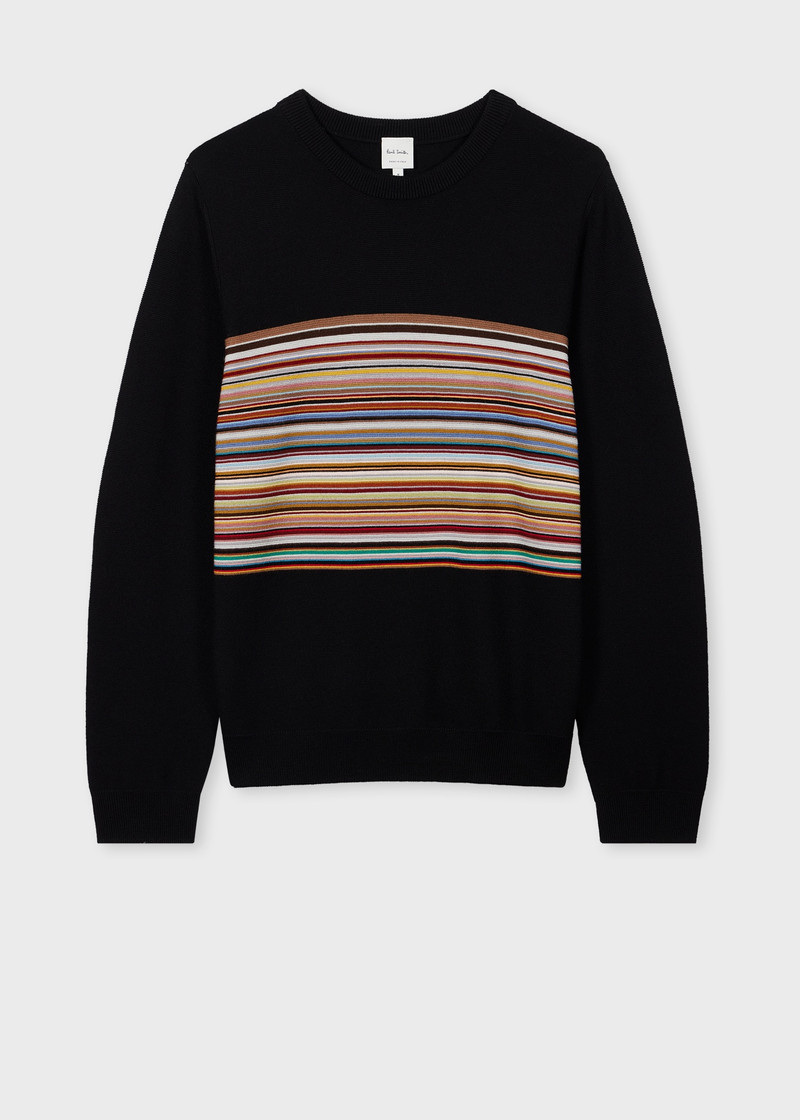 Black 'Signature Stripe' Block Wool Sweater - 1