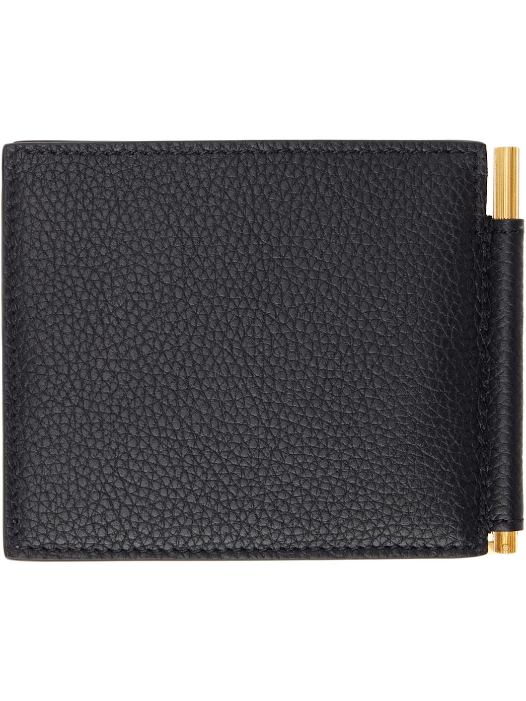 Black Grained Leather Money Clip Card Holder - 2