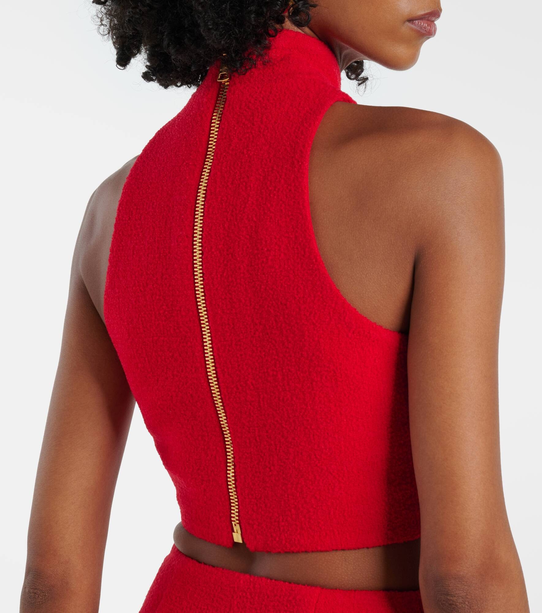 Halterneck wool-blend crêpe top - 6