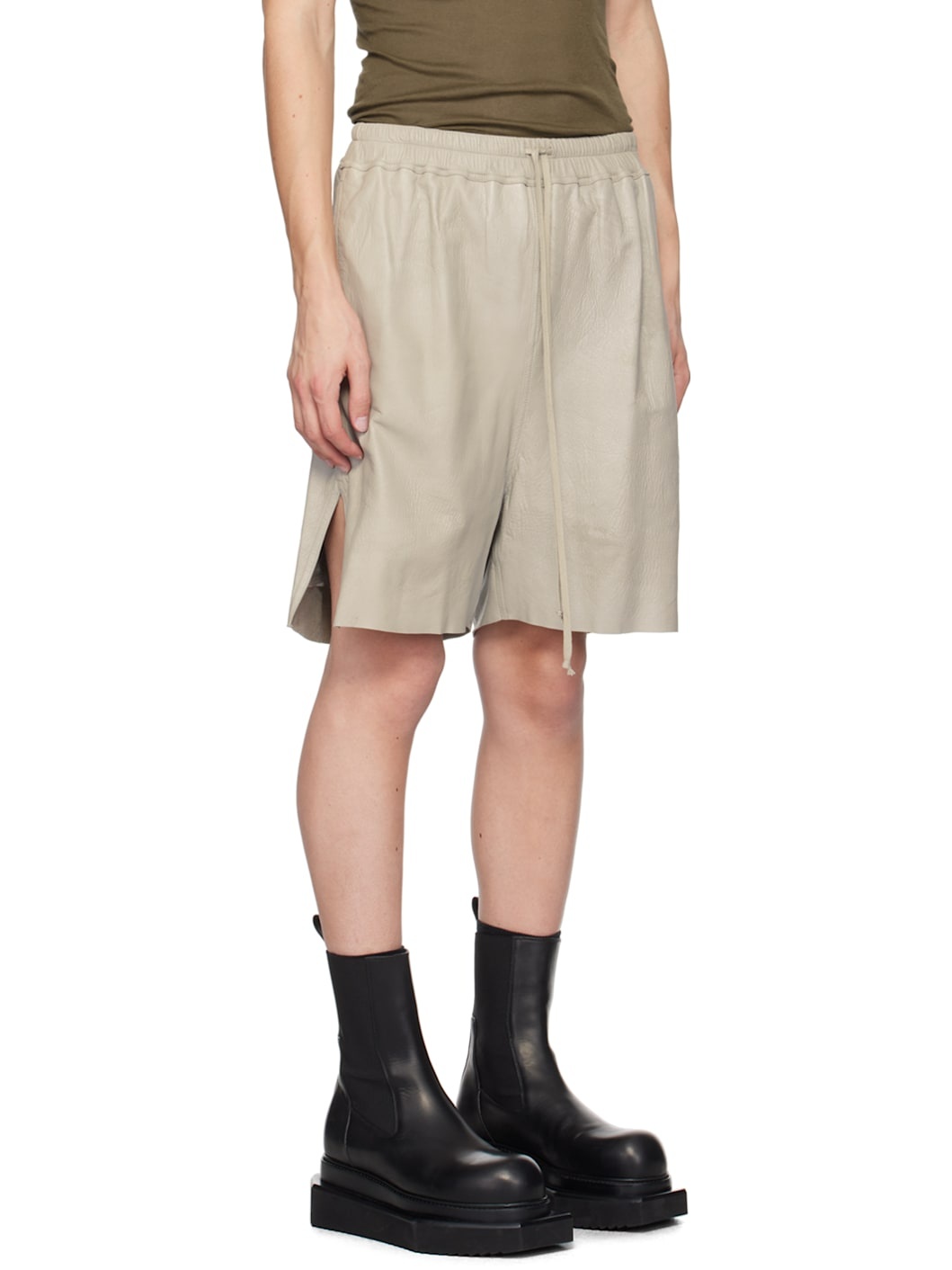 Gray Megablister Leather Shorts - 2