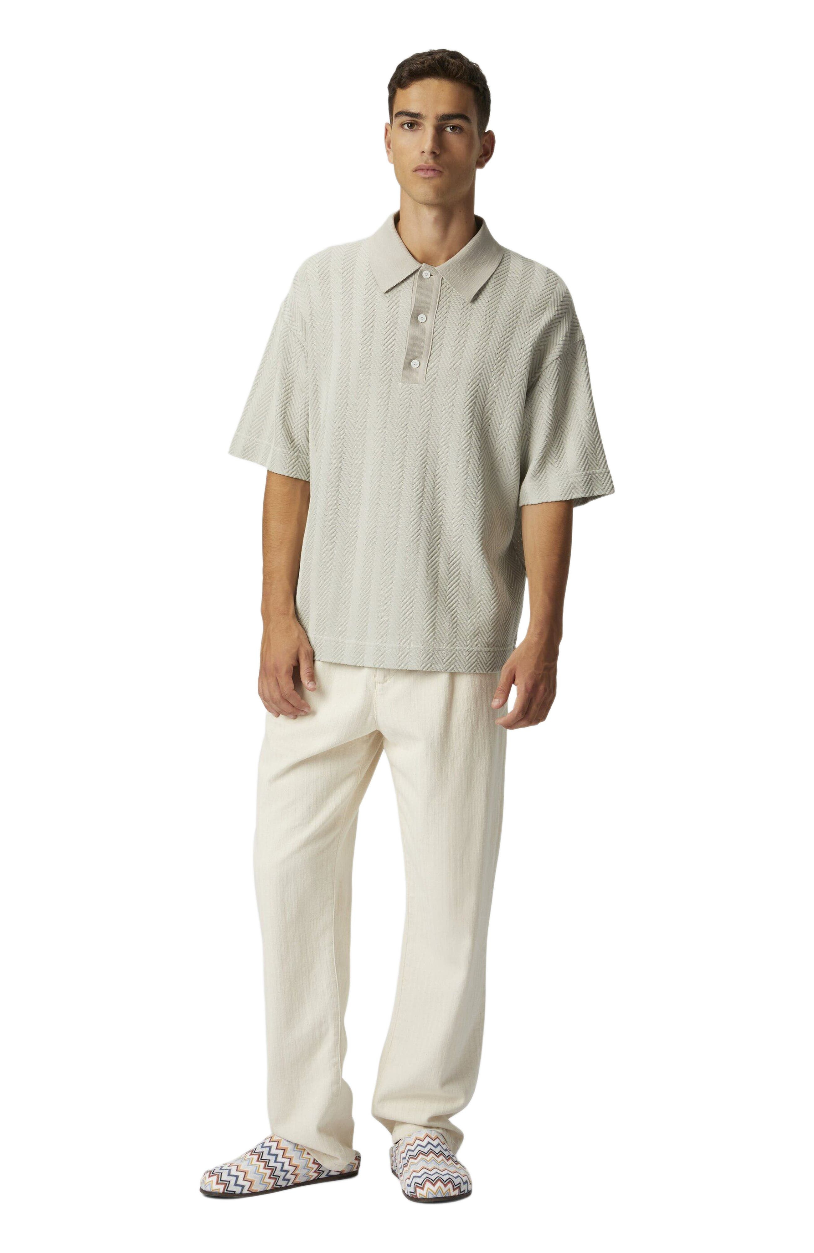 Missoni Cotton And Viscose Polo Shirt With Tone-on-tone Zigzag in Silver at Nordstrom - 1