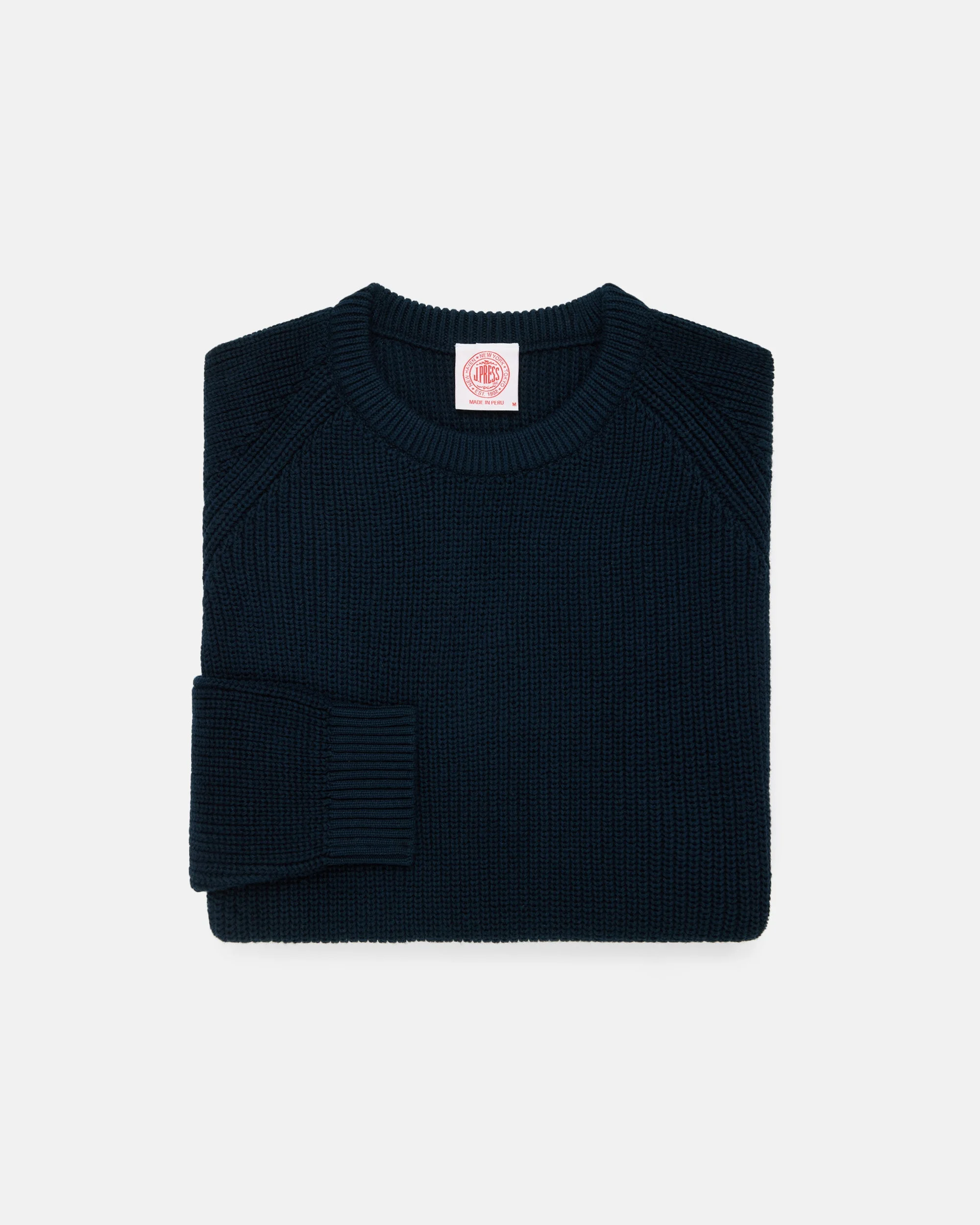 NAVY SHAKER KNIT COTTON CREW NECK SWEATER - TRIM FIT - 1