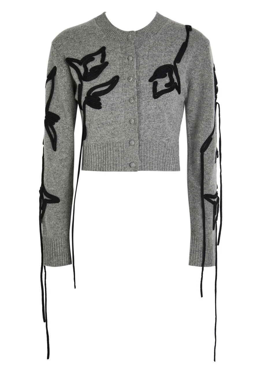 Erdem Floral-appliquéd Merino Wool Cropped Cardigan - 1