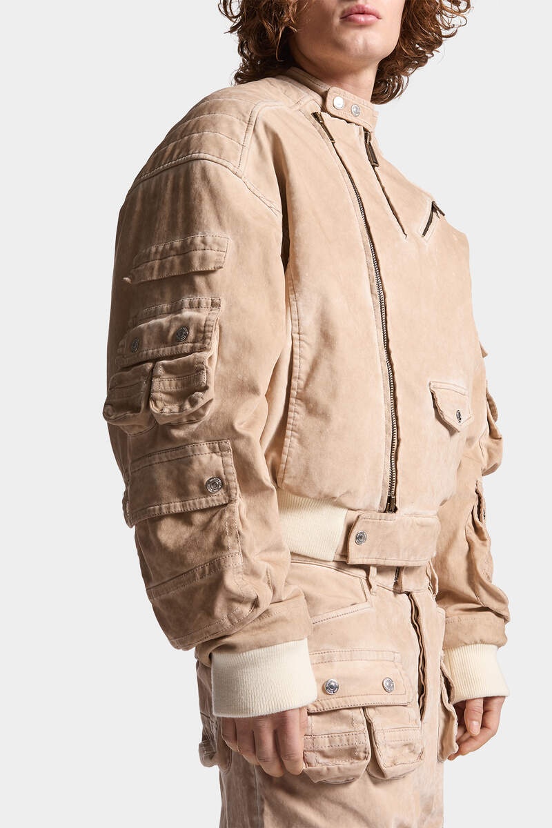 FLOCK DENIM GRUNGE CARGO BIKER JACKET - 7