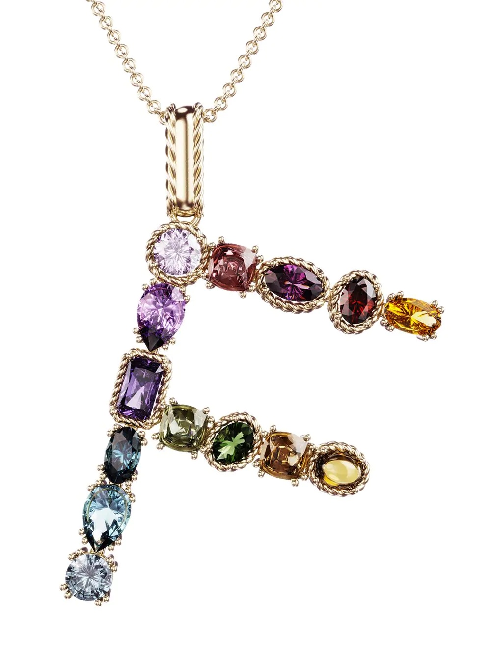 18kt yellow gold initial F gemstone necklace - 2