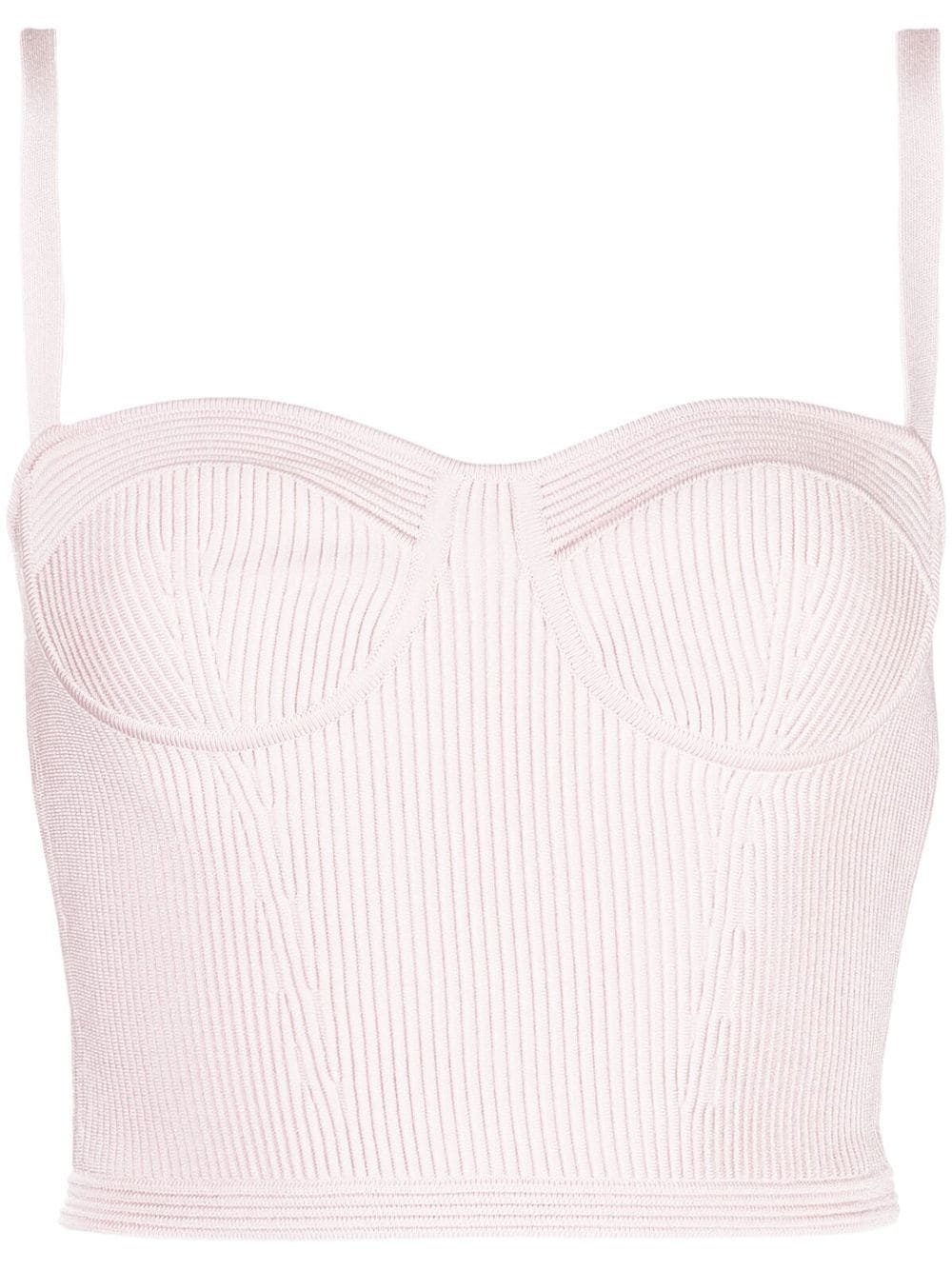 rib-knitted bustier crop top - 1
